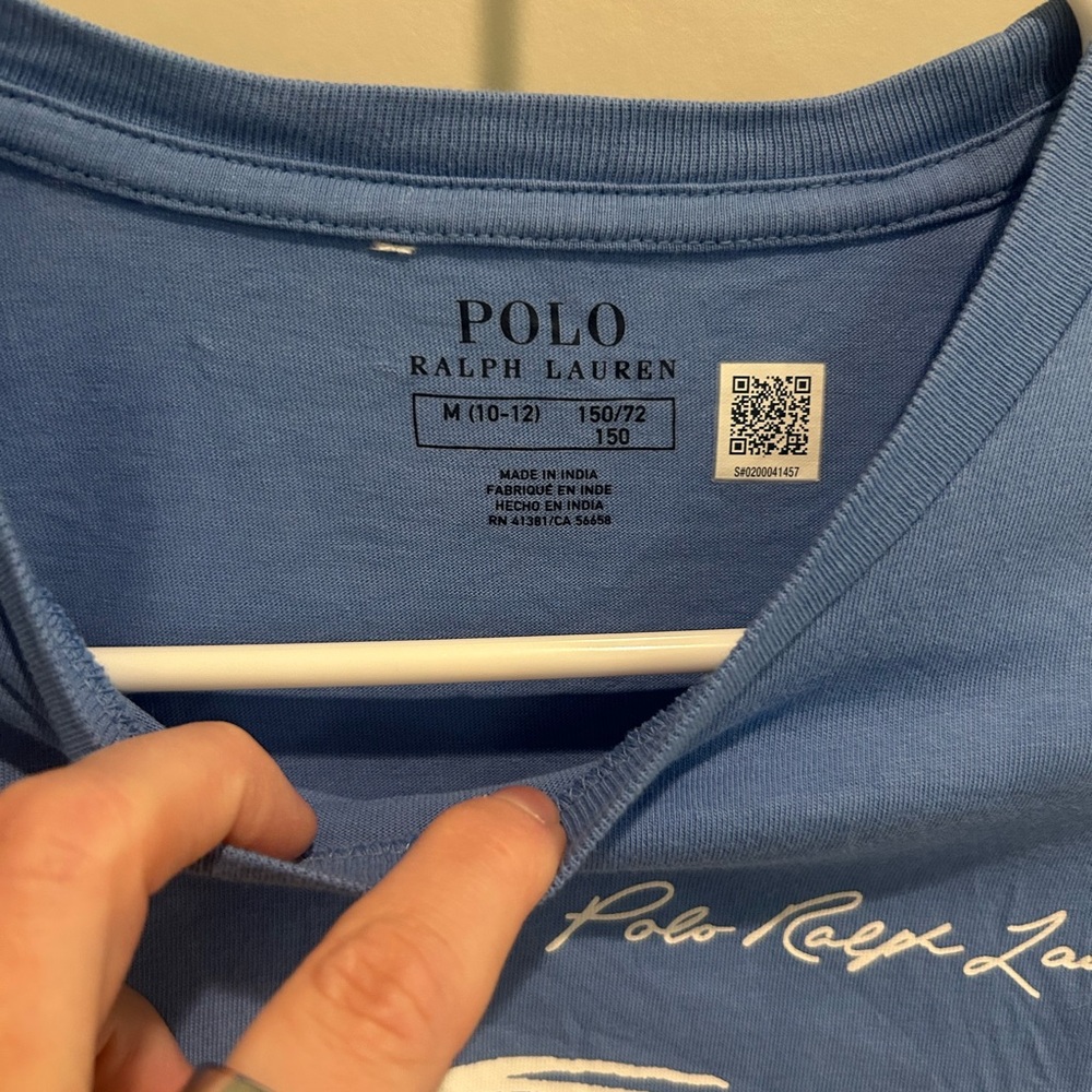 Kids Polo by Ralph Lauren Light Blue Logo Graphic Tee size 10/12 - Picture 3 of 4